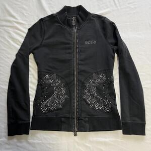 Y2K BCBG black fitted double zip up jacket studded front and back Size S 2000s